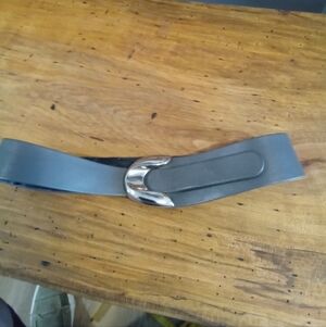 Women's Gray Faux Leather Belt with Silver Buckle 33.5"